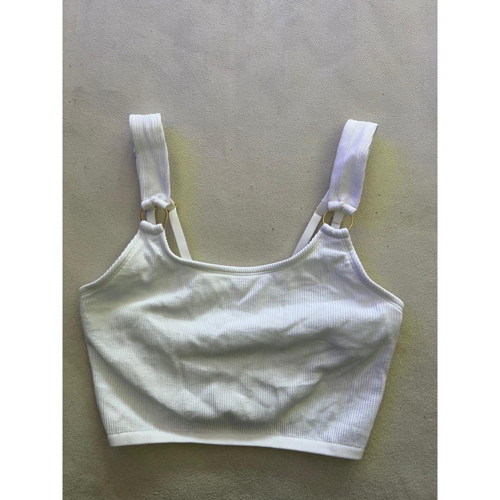 Aerie White Ribbed Seamless O-Ring Strap Crop Top Bralette XL